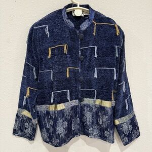 Flashback Jacket Blue/Gold Blazer Velvet Satin Patchwork Boho Women’s Size Small